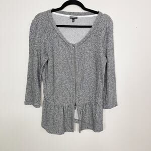 Express Womens Medium Heather Gray Zip Front Peplum Sweatshirt 3/4 Sleeve Terry